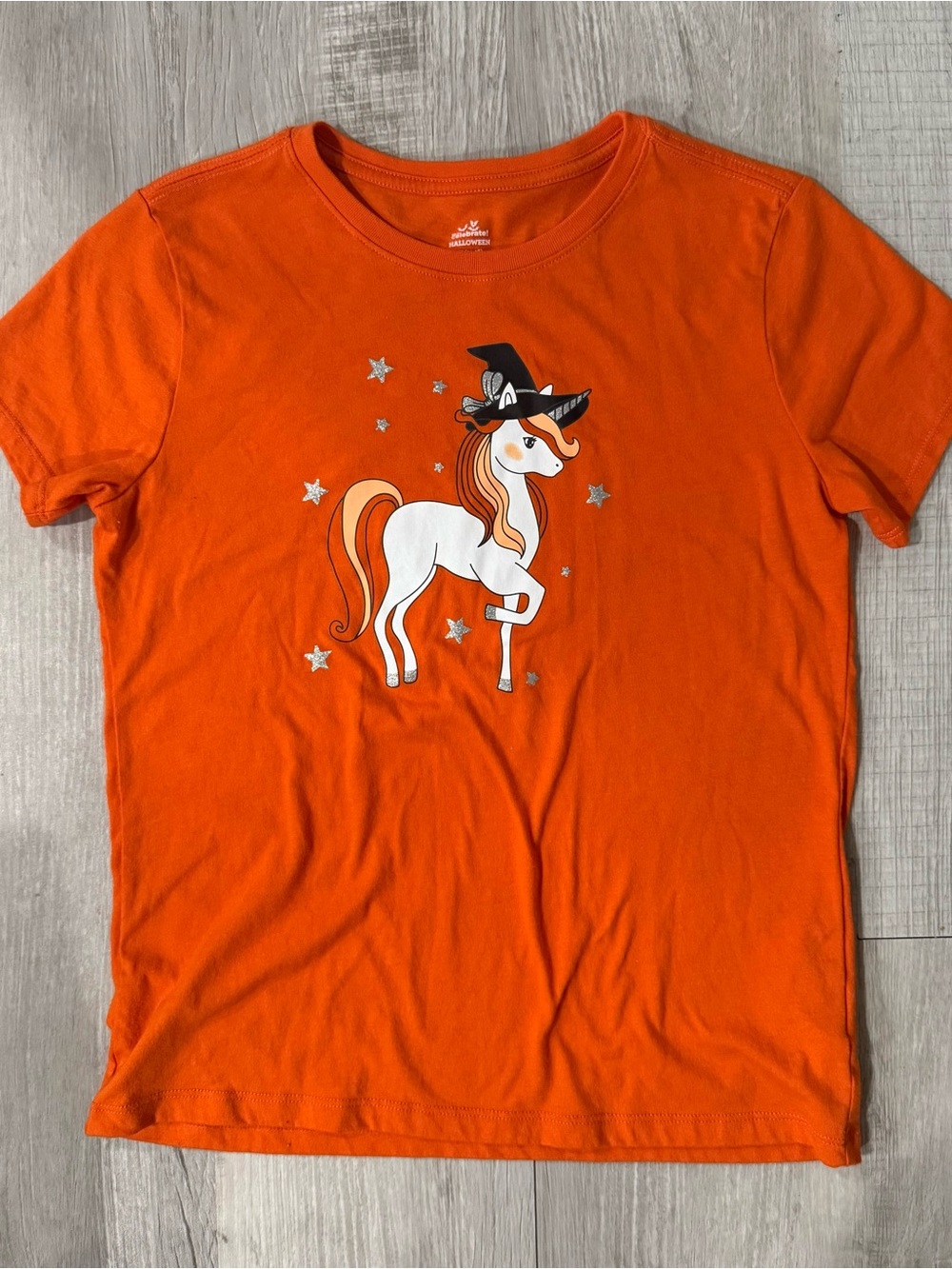 Celebrate! Halloween Girls Halloween Unicorn Graphic Tee Cotton Glitter XL 14-16